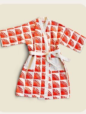 Wonder Valley Sunray Robe Red & White Patterned Cotton
